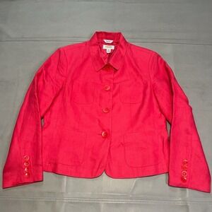 Talbots 100%‎ Pure Irish Linen Blazer Women 12 Coral Red Business Button Up 3691
